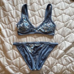 Aerie Blue Floral Scoop Bikini Set